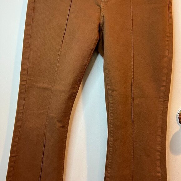 LOFT Pintucked Frayed High Rise Kick Crop Jeans in Cocoa Powder, Size 4 - Picture 6 of 14